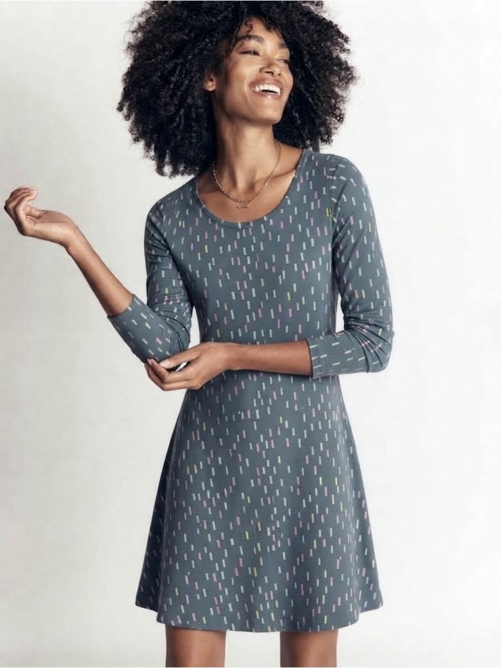 Boden Teal Dashed Print Jersey Mini Swing Dress Size 6